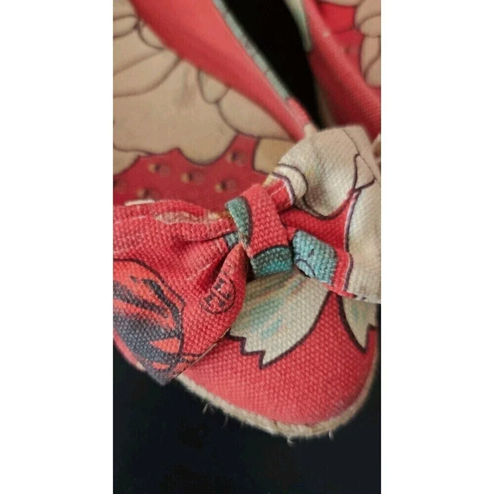 Tory Burch Tasmin Red Floral Print Espadrille Flats Canvas Jute Sole Women's 7B